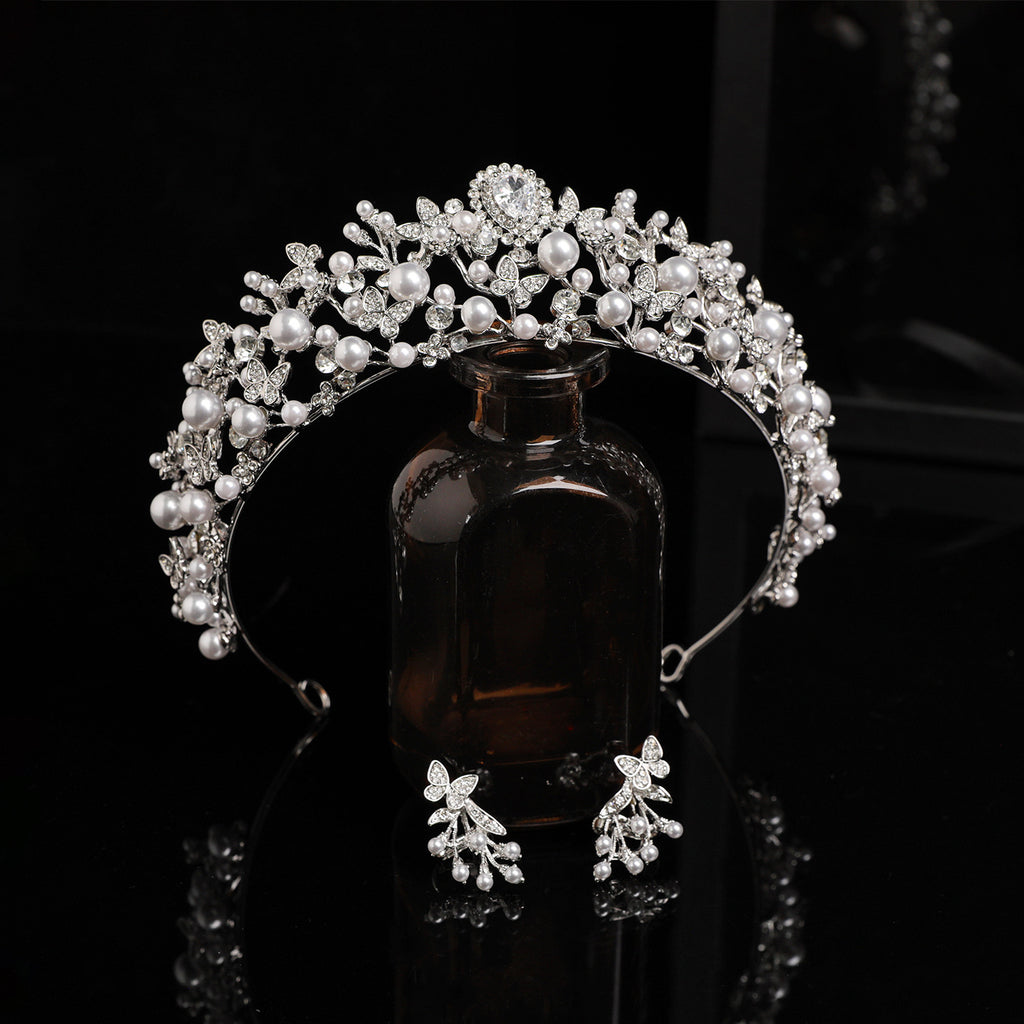 Elegant Zircon and Pearl Bridal Hair Crown for Wedding and Formal Hairstyles