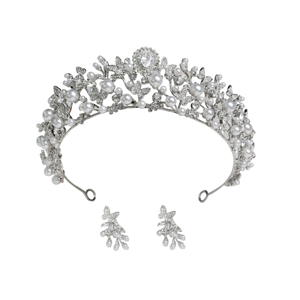 Elegant Zircon and Pearl Bridal Hair Crown for Wedding and Formal Hairstyles
