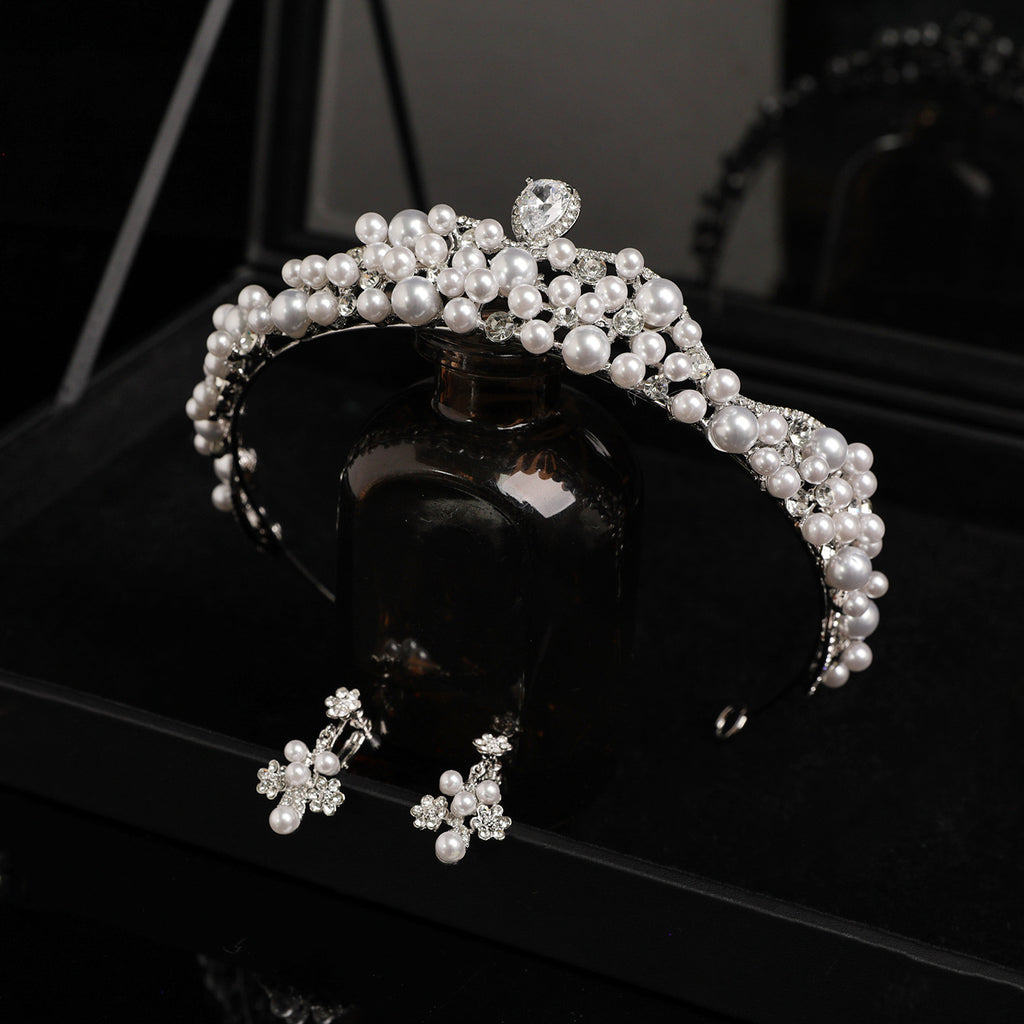 Zircon Crystal and Pearl Bridal Crown for Elegant Wedding Hairstyles