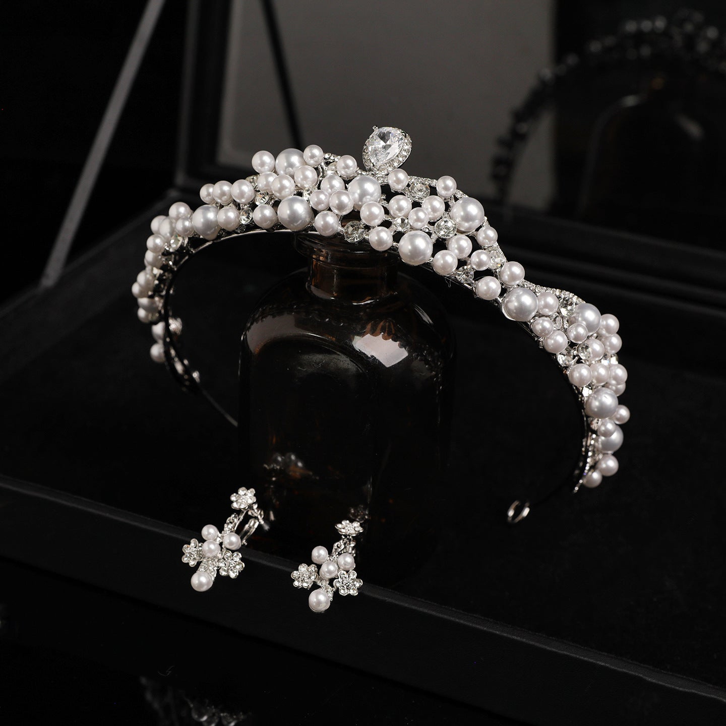 Zircon Crystal and Pearl Bridal Crown for Elegant Wedding Hairstyles