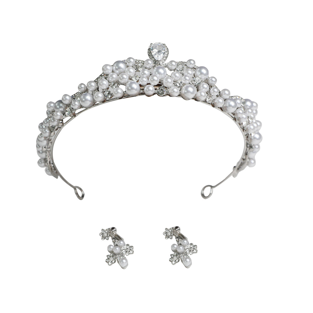 Zircon Crystal and Pearl Bridal Crown for Elegant Wedding Hairstyles