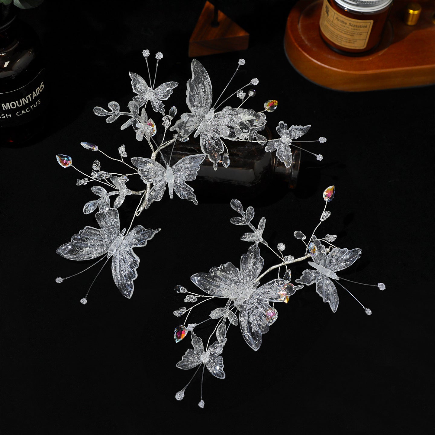 Crystal Butterfly Bridal Headband with Transparent Sparkling Accents for Wedding Hair Styling