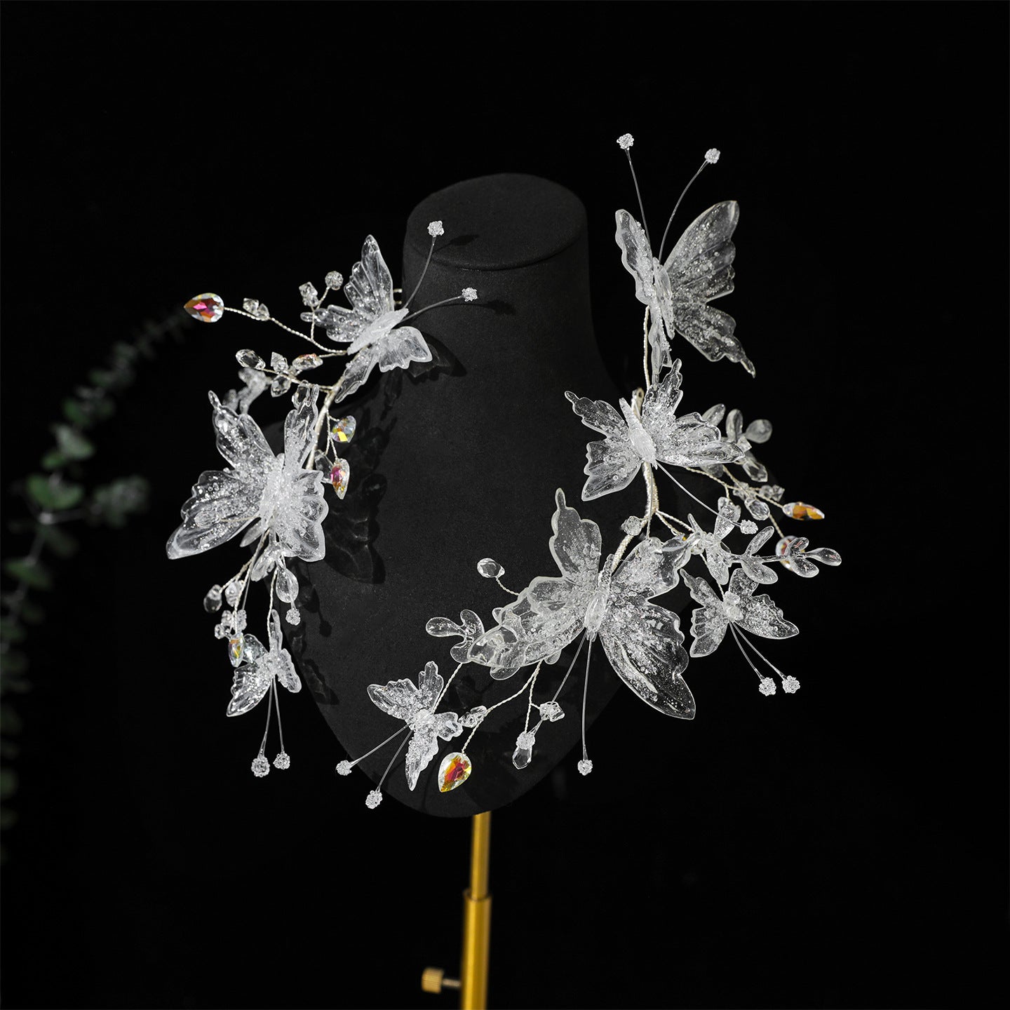Crystal Butterfly Bridal Headband with Transparent Sparkling Accents for Wedding Hair Styling