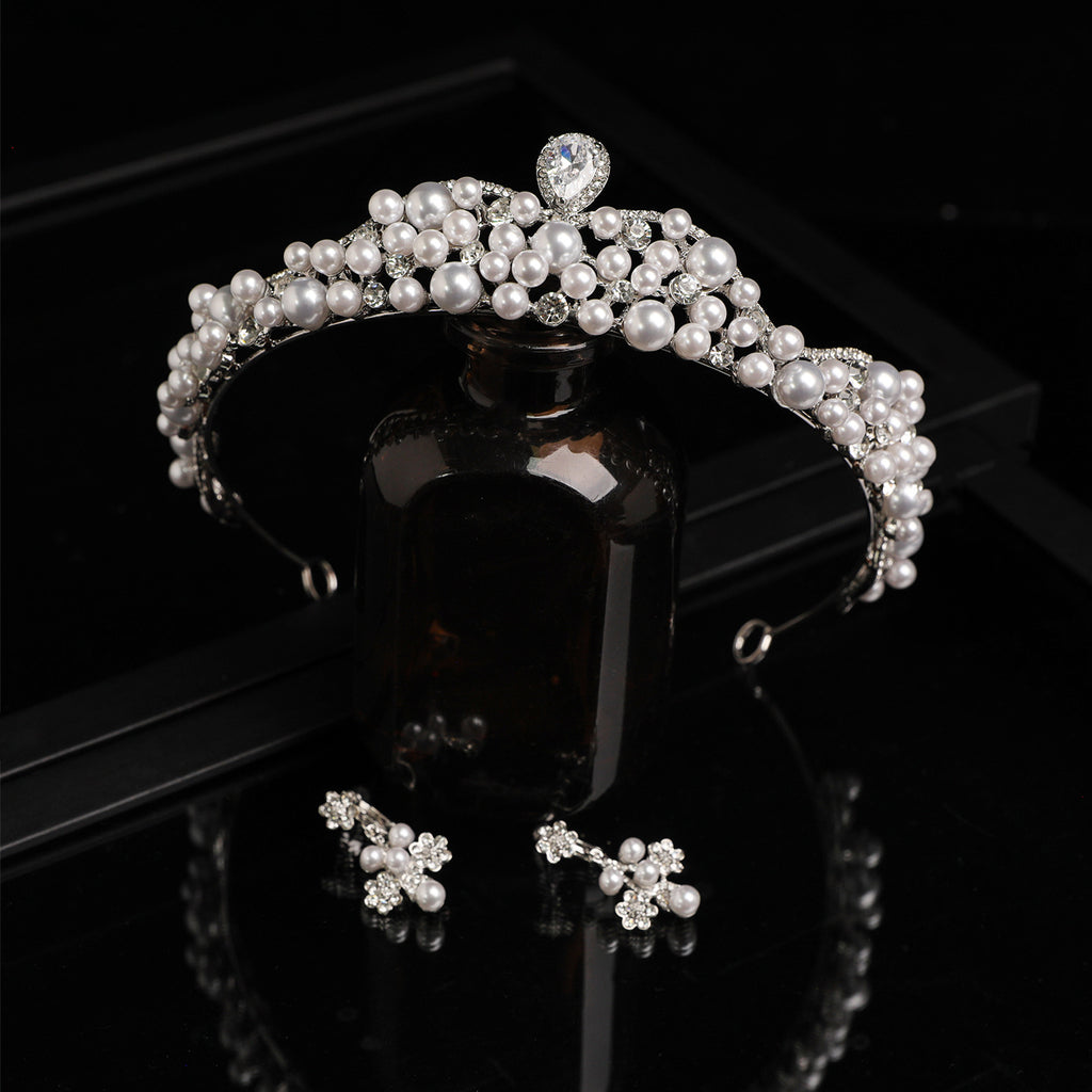 Zircon Crystal and Pearl Bridal Crown for Elegant Wedding Hairstyles