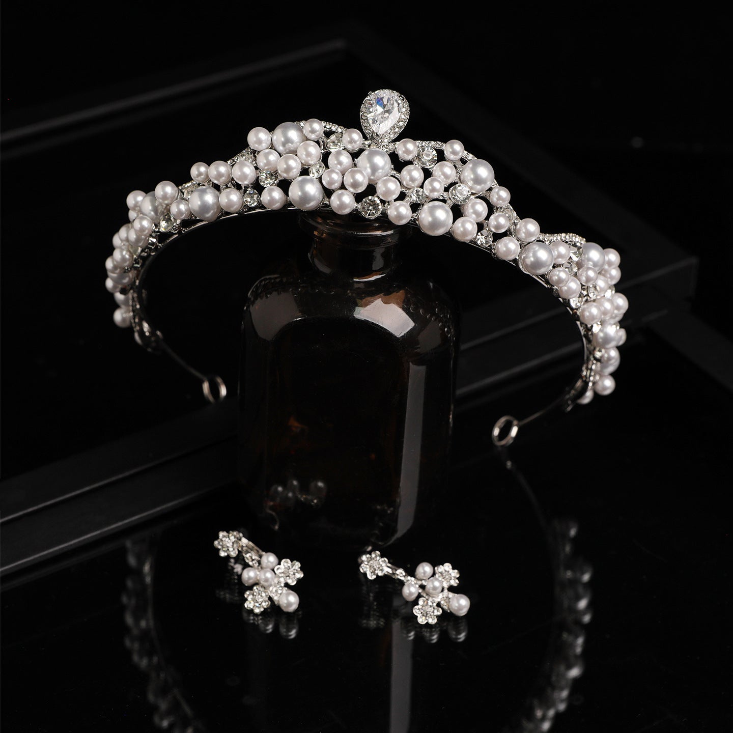 Zircon Crystal and Pearl Bridal Crown for Elegant Wedding Hairstyles