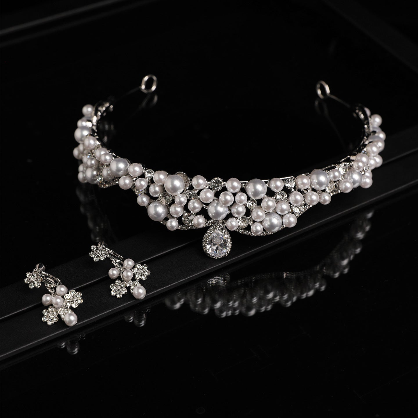 Zircon Crystal and Pearl Bridal Crown for Elegant Wedding Hairstyles