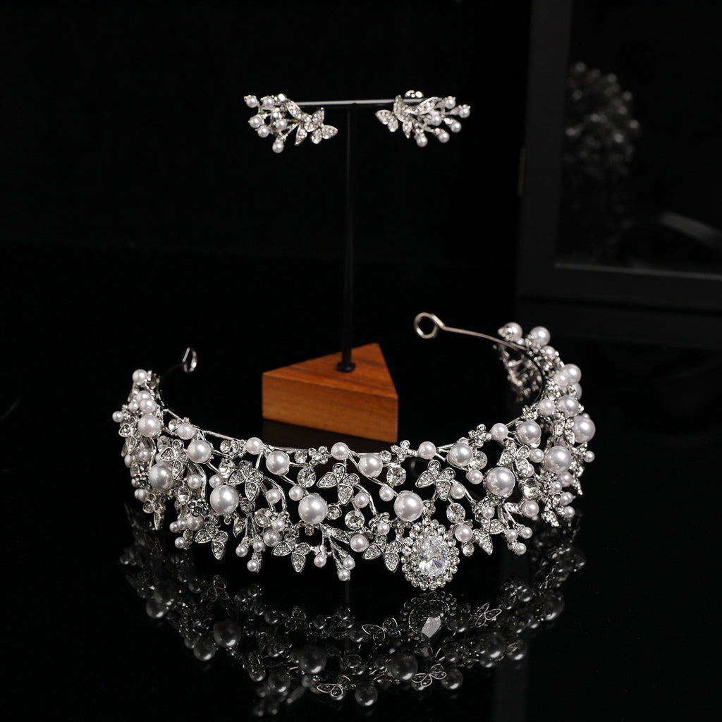 Elegant Zircon and Pearl Bridal Hair Crown for Wedding and Formal Hairstyles