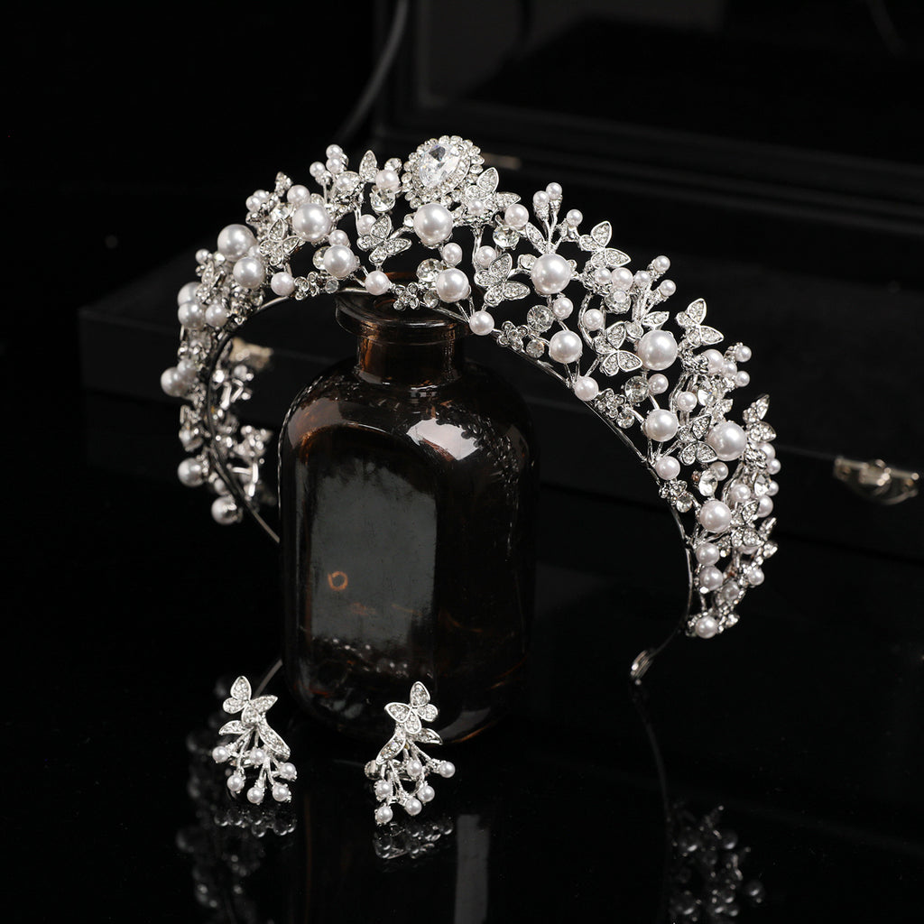 Elegant Zircon and Pearl Bridal Hair Crown for Wedding and Formal Hairstyles