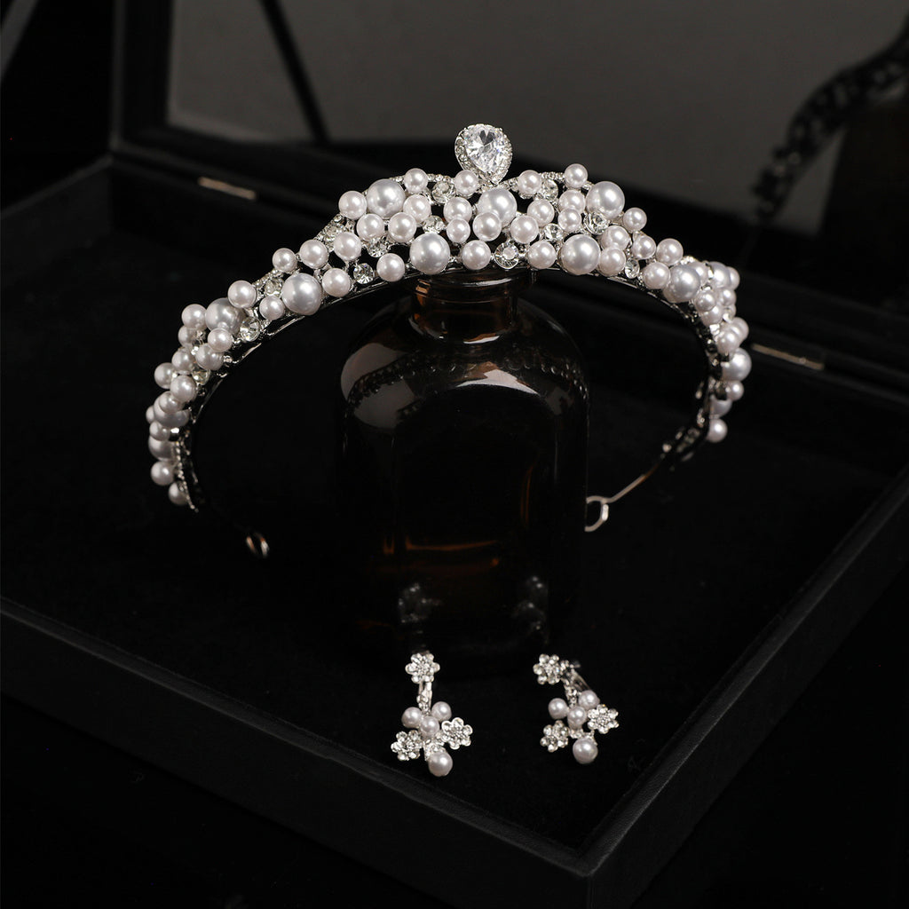 Zircon Crystal and Pearl Bridal Crown for Elegant Wedding Hairstyles