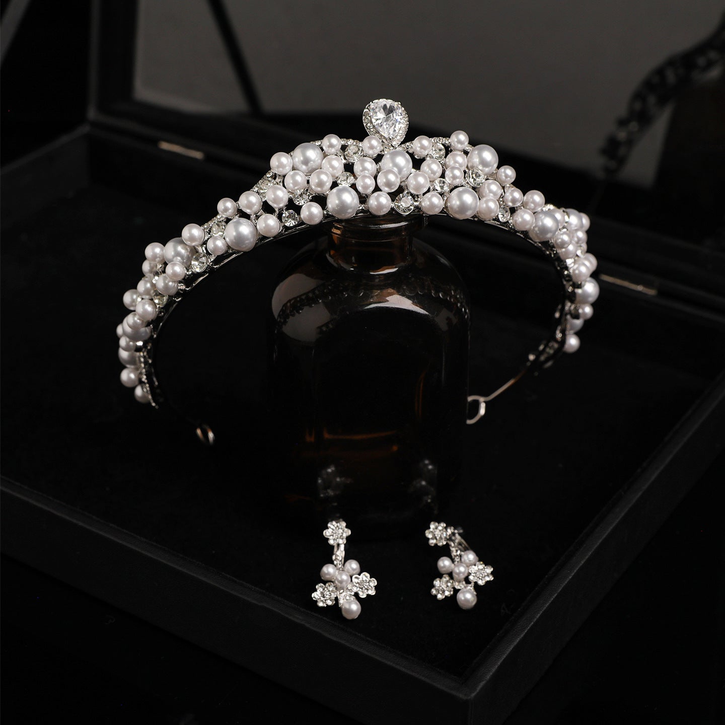 Zircon Crystal and Pearl Bridal Crown for Elegant Wedding Hairstyles