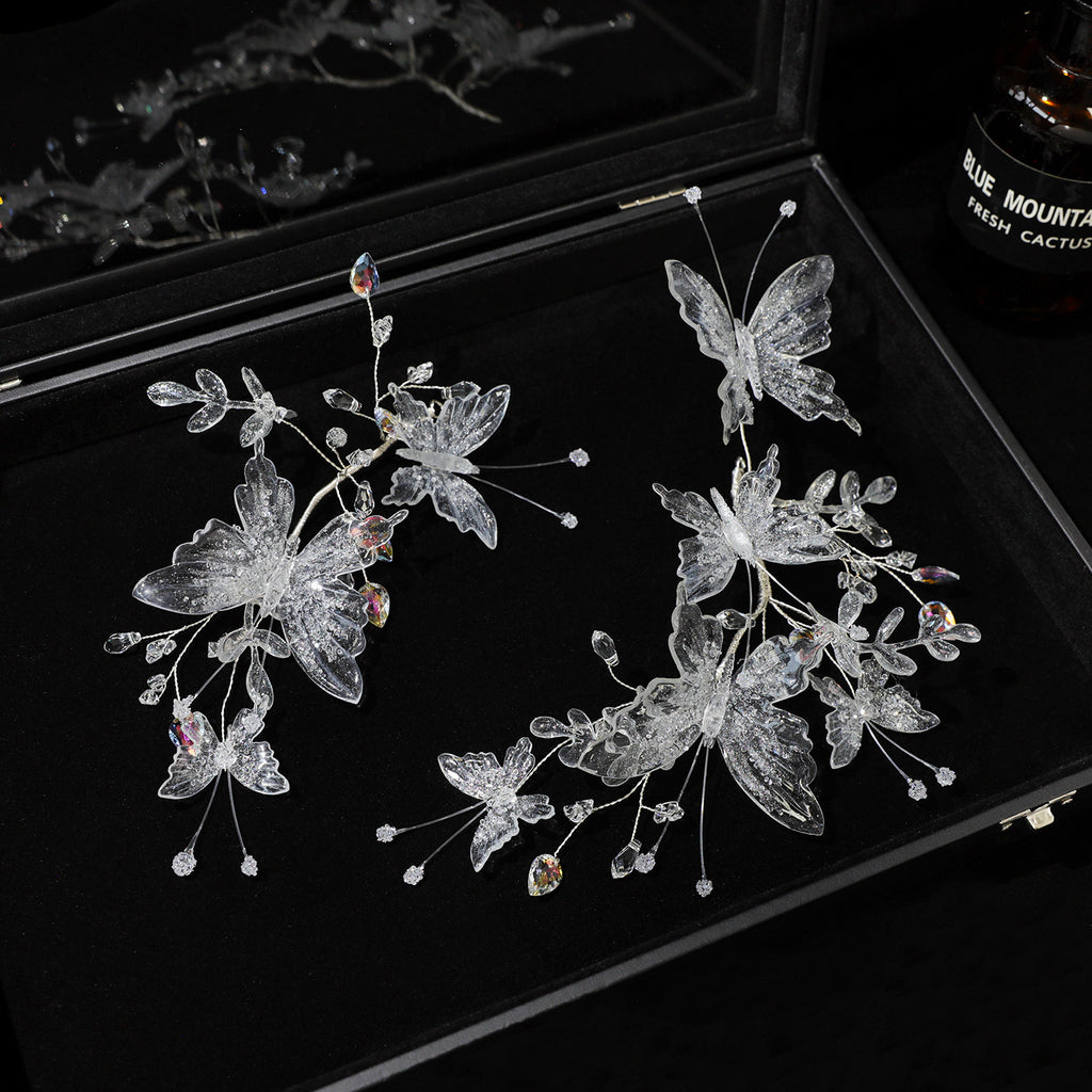 Crystal Butterfly Bridal Headband with Transparent Sparkling Accents for Wedding Hair Styling