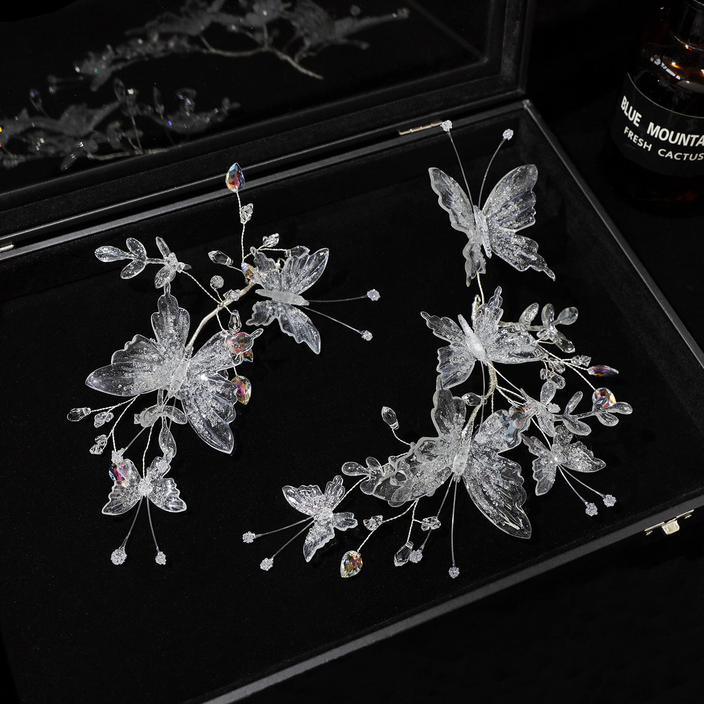 Crystal Butterfly Bridal Headband with Transparent Sparkling Accents for Wedding Hair Styling