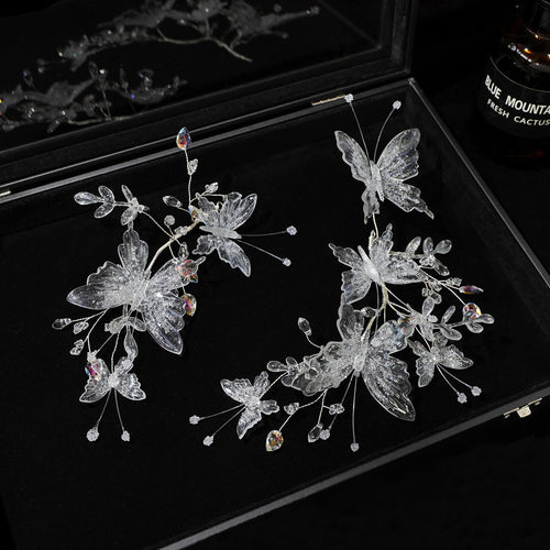 Crystal Butterfly Bridal Headband with Transparent Sparkling Accents for Wedding Hair Styling