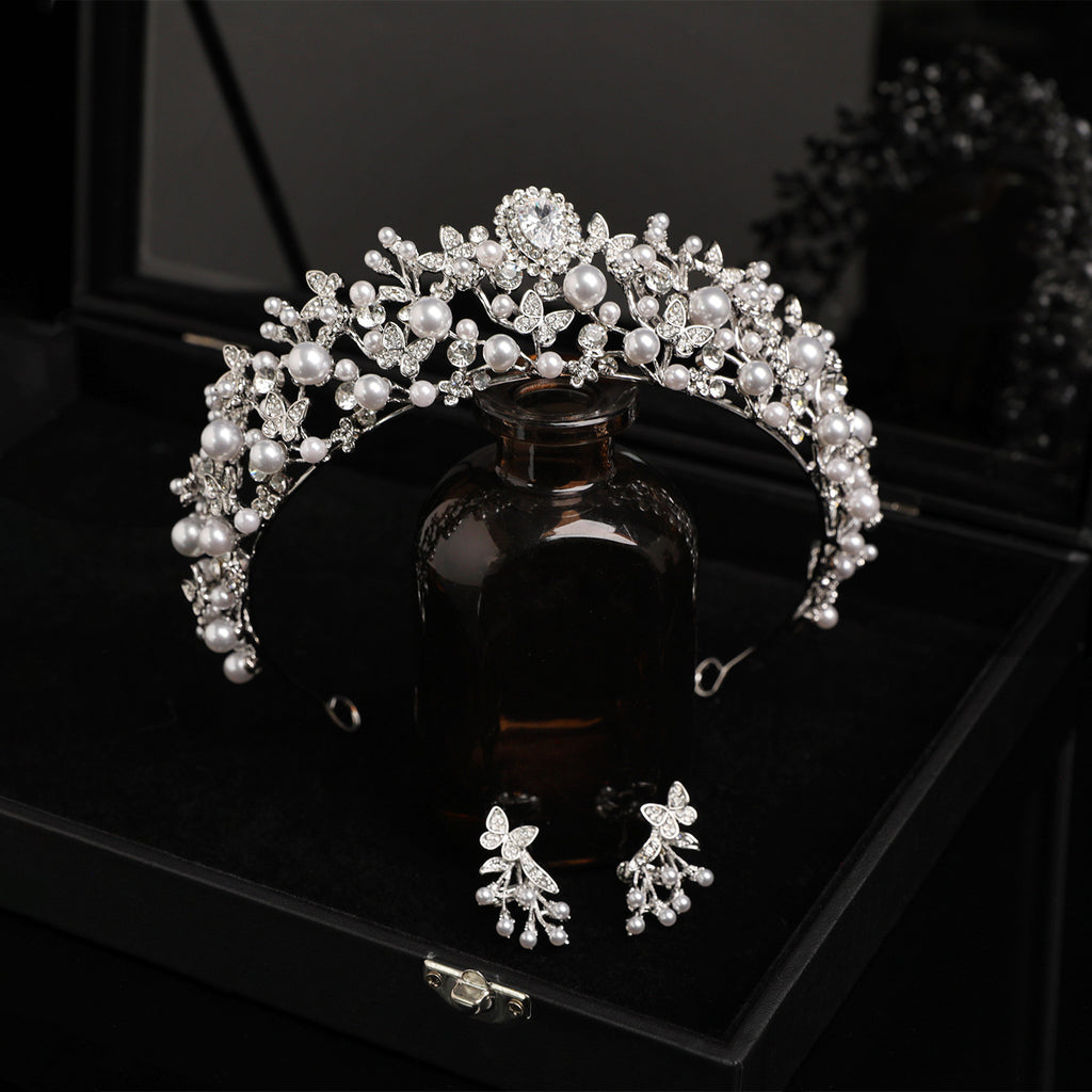 Elegant Zircon and Pearl Bridal Hair Crown for Wedding and Formal Hairstyles