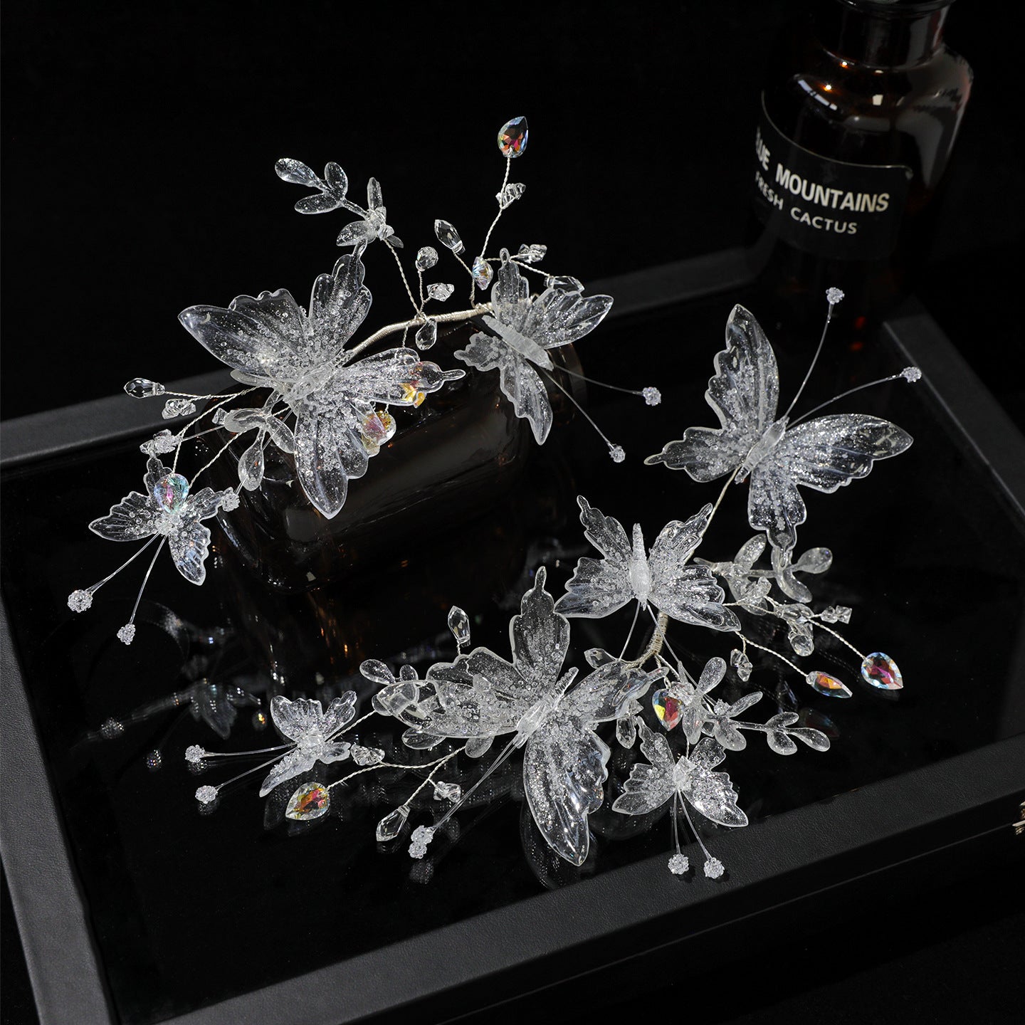 Crystal Butterfly Bridal Headband with Transparent Sparkling Accents for Wedding Hair Styling